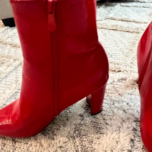 Red Chunky Heel Ankle Boots - Picture 8 of 13